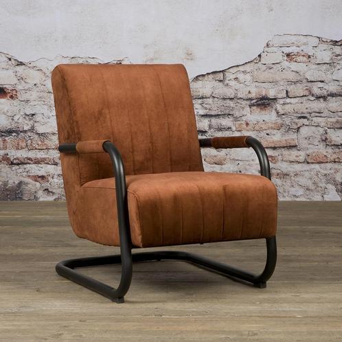 *WOONWINKEL* Tower Living Riva Fauteuil Buisframe Bruin Fluw, Huis en Inrichting, Fauteuils, Nieuw, Stof, Verzenden