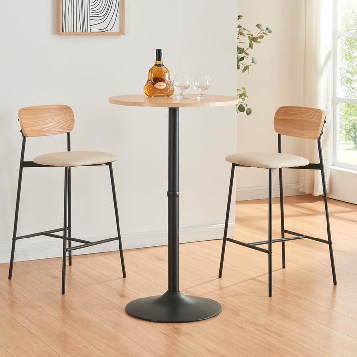 Bartafel Vantaa rond 100xØ60 cm zwart en eikenkleurig [en.ca, Huis en Inrichting, Tafels | Eettafels, Verzenden