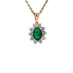 Gouden entourage hanger met diamant en smaragd 14 karaat*, Verzenden, Zo goed als nieuw, Goud
