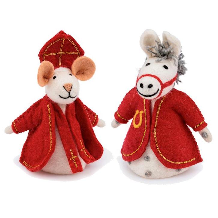 Vilten Sintermuis en Paard - Rood & Creme & Goudkleurig Draa, Kinderen en Baby's, Kinderkamer | Inrichting en Decoratie, Nieuw