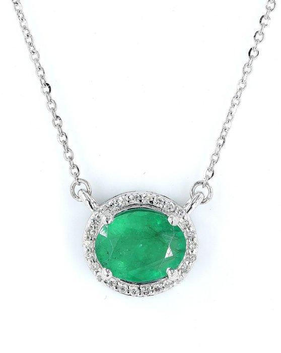 Halsketting - 14 karaat Witgoud - 1.36ct. tw. Smaragd -, Sieraden, Tassen en Uiterlijk, Kettingen