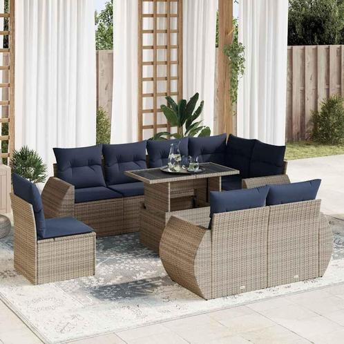 vidaXL 9-delige Loungeset met kussens poly rattan acacia, Tuin en Terras, Tuinsets en Loungesets, Loungeset, Nieuw, Rotan, Verzenden