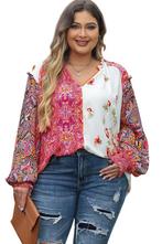 Pink Multicolor Floral Patchwork Shirred Cuffs Buttoned Blou, Kleding | Dames, Verzenden, Nieuw