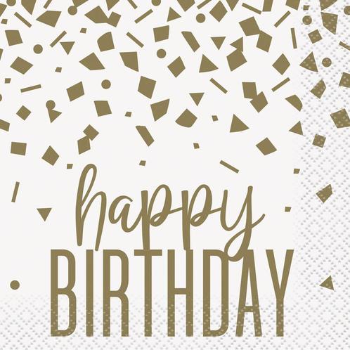 Verjaardag Servetten Happy Birthday Goud Confetti 25cm 16st, Hobby en Vrije tijd, Feestartikelen, Nieuw, Verzenden