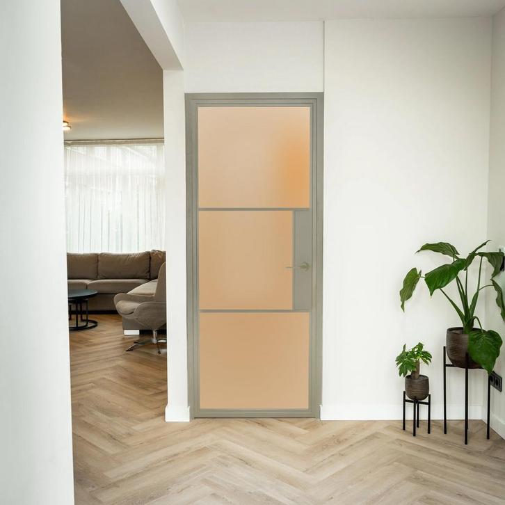 Stalen Binnendeur 3 Vlaks Kiezelgrijs Mat glas Met slot, Doe-het-zelf en Verbouw, Deuren en Horren, Nieuw, Metaal, Binnendeur
