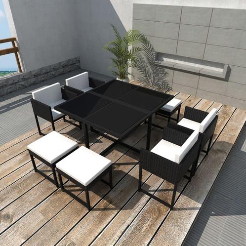 vidaXL 9-delige Tuinset met kussens poly rattan zwart, Tuin en Terras, Tuinsets en Loungesets, Tuinset, Nieuw, 8 zitplaatsen, Rotan