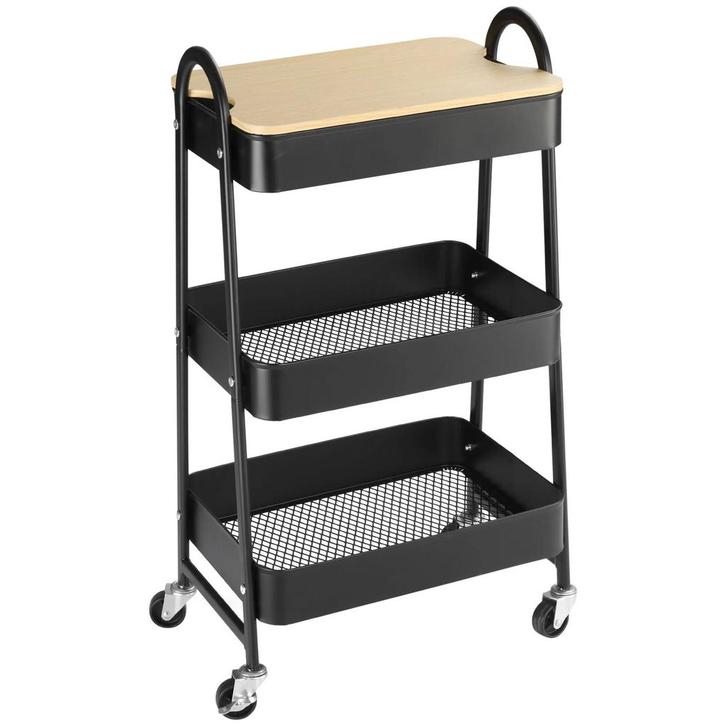 Rolwagen, Serveerwagen Met 3 Manden, Metaal, Kunststof, Zwar, Huis en Inrichting, Stoffering | Behang, Verzenden