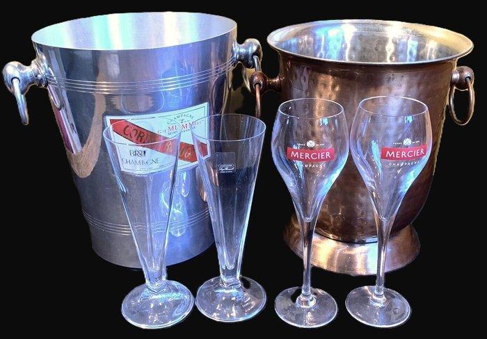 MUMM e.a. - Champagne koeler (2) - glas, metaal - met 4, Antiek en Kunst, Antiek | Keukenbenodigdheden