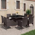 vidaXL 9-delige Tuinset poly rattan en glas bruin, Nieuw, 8 zitplaatsen, Tuinset, Verzenden