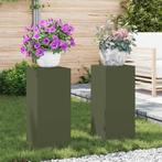 vidaXL Plantenstandaard 2 pcs Olijfgroen 24 x 24 x 55 cm, Tuin en Terras, Verzenden, Nieuw