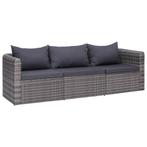 vidaXL 3-delige Loungeset met kussens poly rattan grijs, Tuin en Terras, Verzenden, Nieuw, Rotan, Loungeset