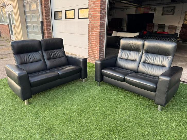 STRESSLESS Wave  bankstel zwart leer design  banken, Huis en Inrichting, Banken | Bankstellen, Rechte bank, Zo goed als nieuw
