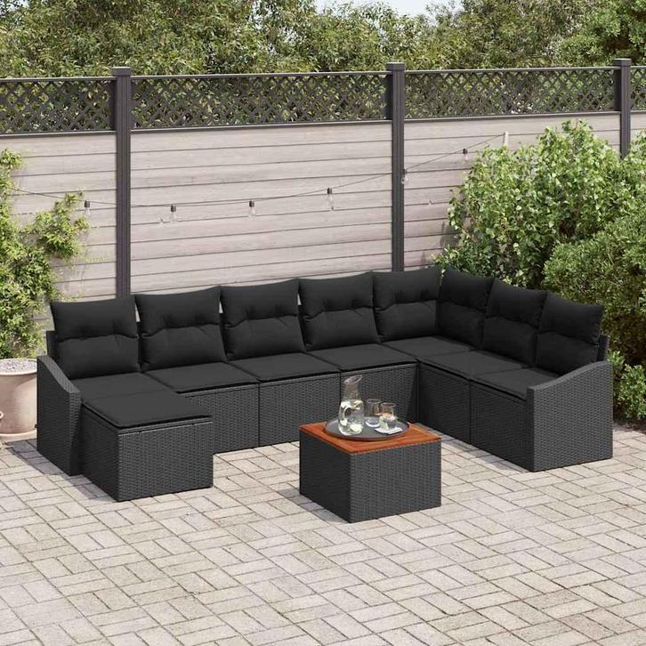 vidaXL Tuin Sofa Set met kussen 9 pcs Zwart Poly riet, Tuin en Terras, Tuinsets en Loungesets, Nieuw, Rotan, Verzenden