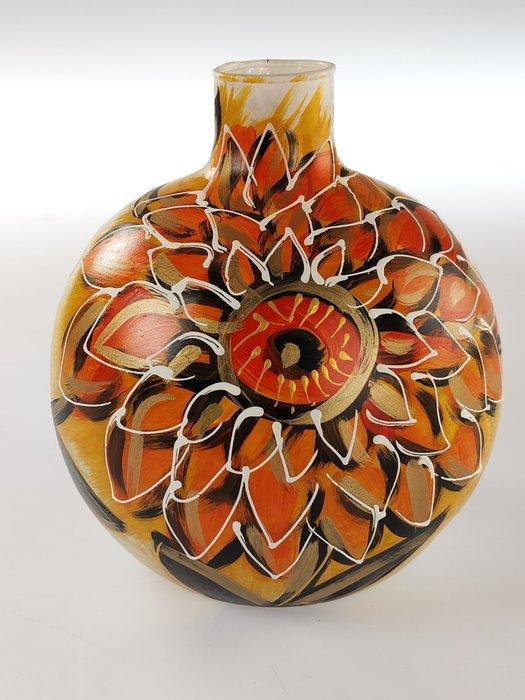 Vaas - Glas, Emaille - Met de hand beschilderde vaas, Antiek en Kunst, Antiek | Glas en Kristal