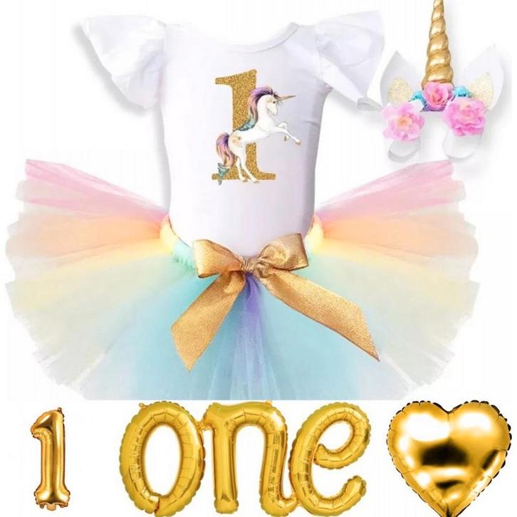 Eerste verjaardag set Unicorn Dream deLuxe 6-delig, Kinderen en Baby's, Babykleding | Maat 80, Meisje, Nieuw, Setje, Verzenden