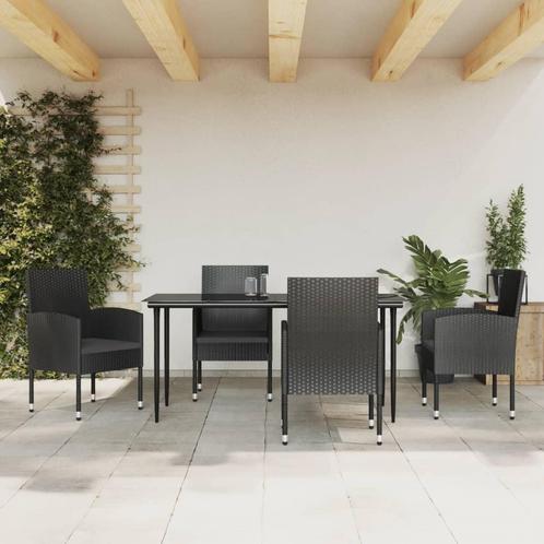 vidaXL 5-delige Tuinset poly rattan en staal zwart, Tuin en Terras, Tuinsets en Loungesets, Tuinset, Nieuw, 4 zitplaatsen, Rotan