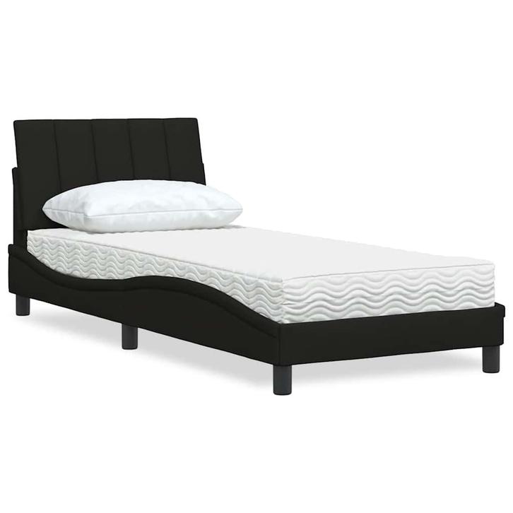 vidaXL Bed met matras Hanko stof zwart 90x200 cm, Huis en Inrichting, Slaapkamer | Bedden, 90 cm, 200 cm, Zwart, Eenpersoons, Nieuw