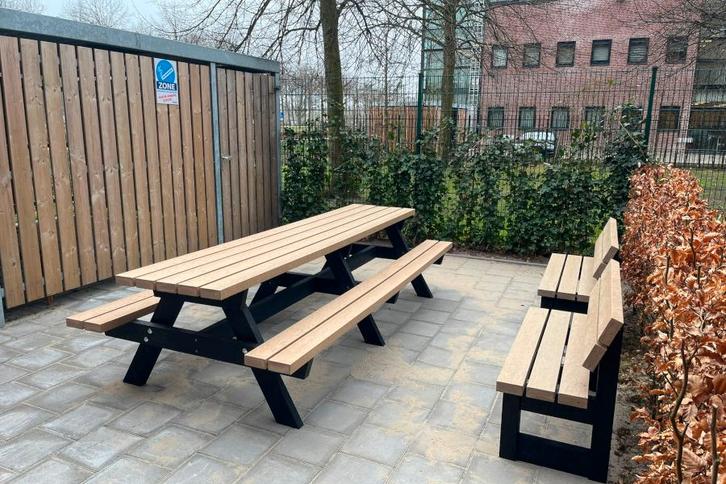 Rockwood® Picknicktafel Vlier - Zwaar Kunststof - Sand Beige, Tuin en Terras, Picknicktafels, Nieuw, Hout, Rechthoekig, Ophalen of Verzenden