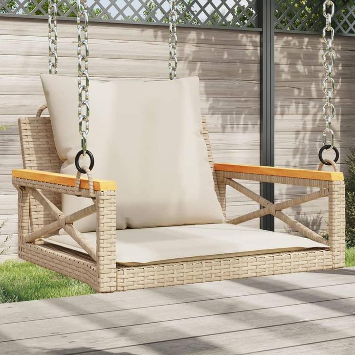 vidaXL Schommelbank met kussens 63x62x40 cm poly rattan, Tuin en Terras, Tuinbanken, Nieuw, Rotan, Verzenden