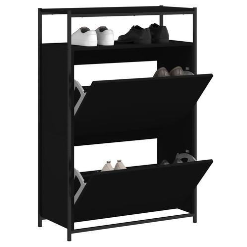 vidaXL Schoenenkast 75x34x112 cm bewerkt hout zwart, Huis en Inrichting, Kasten | Schoenenrekken, Nieuw, Verzenden