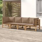 vidaXL 4-delige Loungeset met kussens bamboe taupe, Tuin en Terras, Verzenden, Nieuw, Hout, Loungeset
