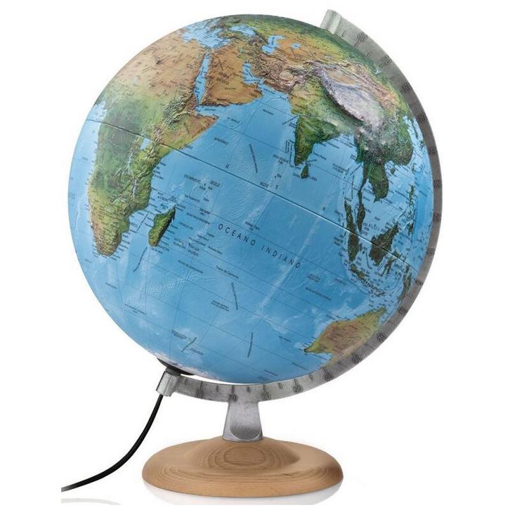 Reliëf wereldbol Zilver 30cm, Huis en Inrichting, Woonaccessoires | Wereldbollen, Nieuw, Verlicht, Verzenden