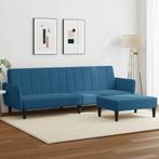 vidaXL Slaapbank 2-zits met voetenbank fluweel blauw, Verzenden, Nieuw, Tweepersoons, Stof