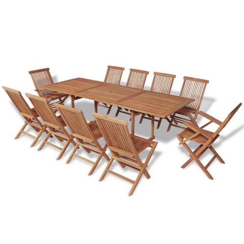 vidaXL 11-delige Tuinset met klapstoelen massief teakhout, Tuin en Terras, Tuinsets en Loungesets, Tuinset, Nieuw, Meer dan 8 zitplaatsen