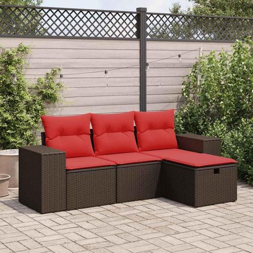 vidaXL 4-delige Loungeset met kussens poly rattan bruin, Tuin en Terras, Tuinsets en Loungesets, Loungeset, Nieuw, Rotan, Verzenden