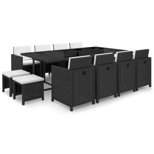 vidaXL 13-delige Tuinset met kussens poly rattan zwart, Tuin en Terras, Tuinsets en Loungesets, Tuinset, Nieuw, Rotan, Verzenden