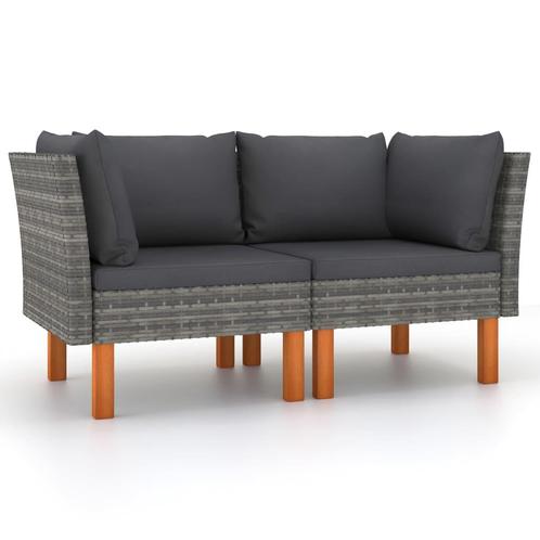 vidaXL Hoekbanken 2 st poly rattan en massief eucalyptushout, Tuin en Terras, Tuinsets en Loungesets, Nieuw, Rotan, Verzenden