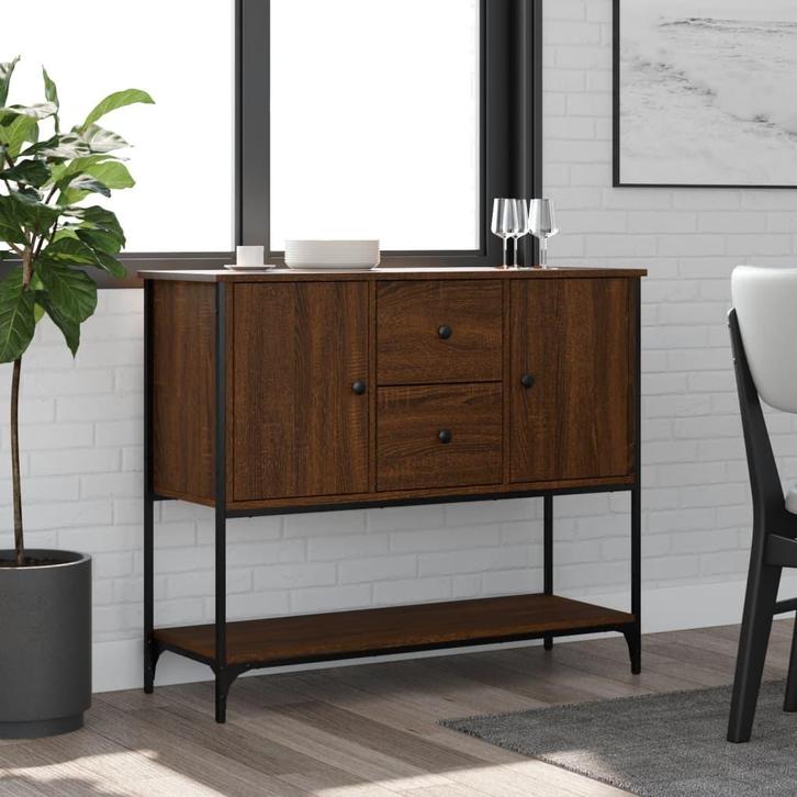 vidaXL Dressoir 100x36x85 cm bewerkt hout bruin eikenkleur, Huis en Inrichting, Kasten | Dressoirs, 25 tot 50 cm, Nieuw, 100 tot 150 cm