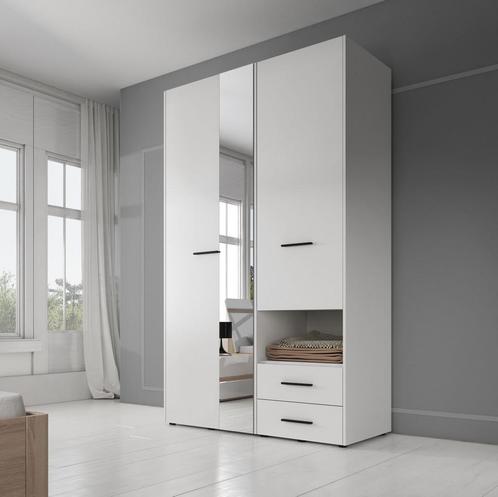 Kledingkast - Wit - 128x54x206 - Spiegel - Garderobekast, Huis en Inrichting, Kasten | Vitrinekasten, 50 tot 75 cm, Nieuw, 200 cm of meer