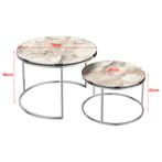 [en.casa] Salontafel Skagen set van 2 rond marmer wit en zil, Huis en Inrichting, Tafels | Salontafels, Verzenden, Nieuw