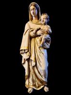 Prachtig Antiek groot 83 Cm Polychroom Handgeverft Beige