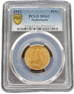 Gouden Wilhelmina 10 gulden 1912 MS63 gecertificeerd PCGS, Postzegels en Munten, Munten | Nederland, Goud, Losse munt, Verzenden
