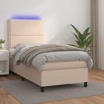 vidaXL Boxspring met matras en LED kunstleer cappuccinokleur, Overige materialen, 90 cm, Eenpersoons, Bruin
