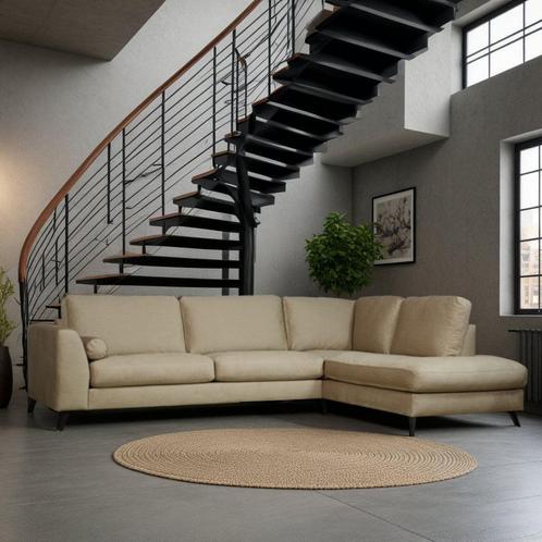 Hoekbank Rijssen goedkoop - 295x210cm veloursstof beige, Huis en Inrichting, Banken | Complete zithoeken, Nieuw, Stof, Ophalen of Verzenden