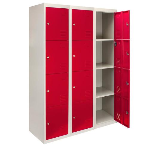 3 x Lockerkast Metaal - Rood - Vierdeurs - Per unit:, Zakelijke goederen, Kantoor en Winkelinrichting | Magazijn, Stelling en Opslag