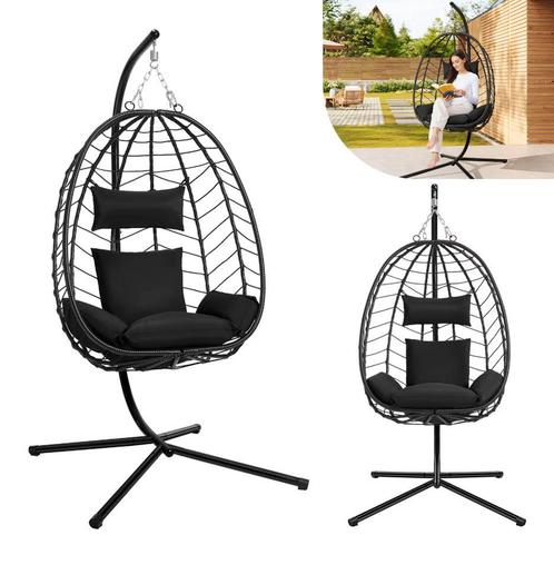 Hangstoel – Ei Stoel, Schommelstoel met Standaard en Kussens, Tuin en Terras, Tuinstoelen, Nieuw, Verzenden