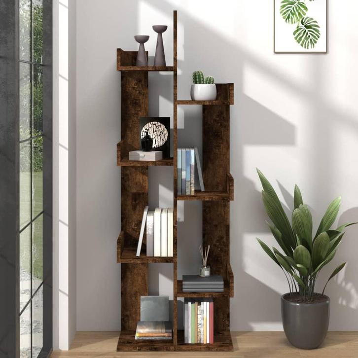 vidaXL Boekenkast 48x25,5x140 cm bewerkt hout gerookt, Huis en Inrichting, Kasten | Boekenkasten, 25 tot 50 cm, Nieuw, Overige houtsoorten