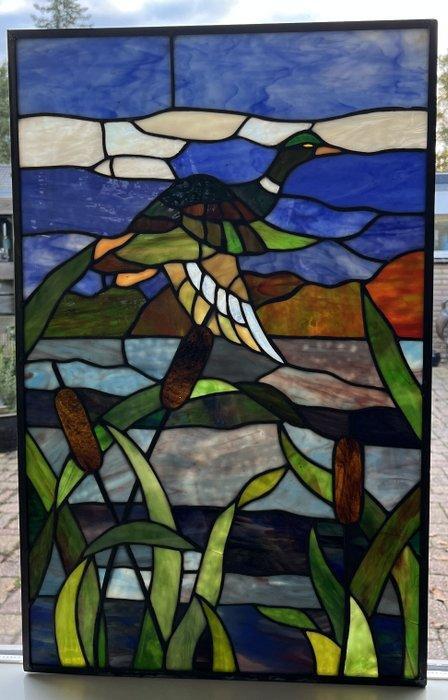 Vintage Glas-in-loodraam (2) - decor van een vliegende wilde, Antiek en Kunst, Curiosa en Brocante