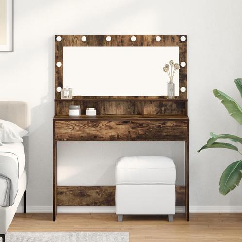 vidaXL Make-up tafel met LED-verlichting in rook eiken -, Huis en Inrichting, Tafels | Kaptafels, Nieuw, Verzenden