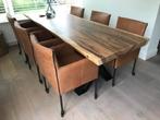 Set van 6 leren kuip eetkamerstoelen - met wieltjes - bruin, Huis en Inrichting, Stoelen, Overige kleuren, Nieuw, Leer, Ophalen of Verzenden