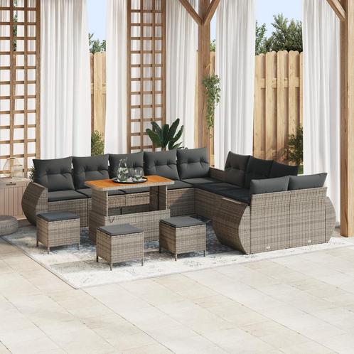 vidaXL 14-delige tuinbankset met kussens in het grijs., Tuin en Terras, Tuinsets en Loungesets, Nieuw, Verzenden
