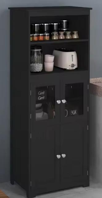 Zwarte Keukenkast 162 cm – Glazen Deuren MDF Opbergkast, Huis en Inrichting, Keuken | Keukenelementen, Nieuw, Verzenden