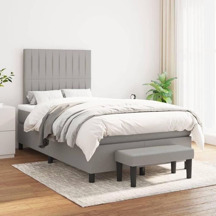 vidaXL Boxspring met matras stof lichtgrijs 120x200 cm, Huis en Inrichting, Slaapkamer | Bedden, 120 cm, 200 cm, Grijs, Twijfelaar