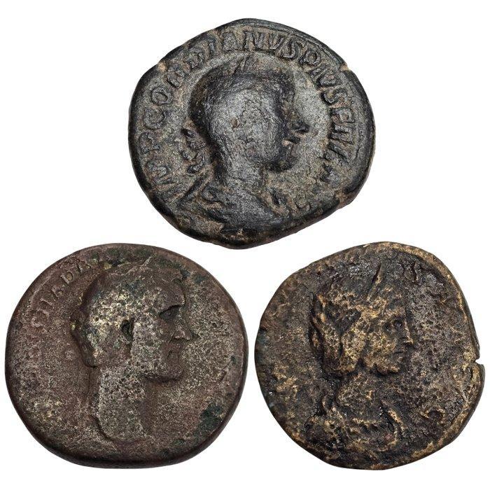Romeinse Rijk Lote de 3 Sestercios Æ incl.: Antonino Pio,, Postzegels en Munten, Munten | Europa | Niet-Euromunten