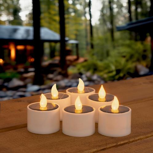 Solar waxinelichtjes led kaarsen Warm Wit - 6 stuks, Tuin en Terras, Buitenverlichting, Led, Minder dan 50 watt, Nieuw, Kunststof