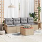 vidaXL 5-delige tuinset met kussens in Beige Poly Rattan en, Tuin en Terras, Tuinsets en Loungesets, Verzenden, Nieuw, Rotan, Tuinset